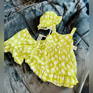 *New* Baby Boo Girls Lime Polka Dot 3 pc Dress Set with Sun Hat